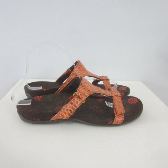 Orthoheel Womens 8 - 8.5 Orange Snakeskin Slip On Strappy Sandals Comfort Shoe - Picture 11 of 15